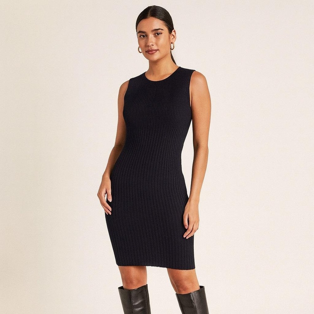 Liz Claiborne Collection Ribbed Knit Sleeveless Bodycon Dress Navy M USA 90s